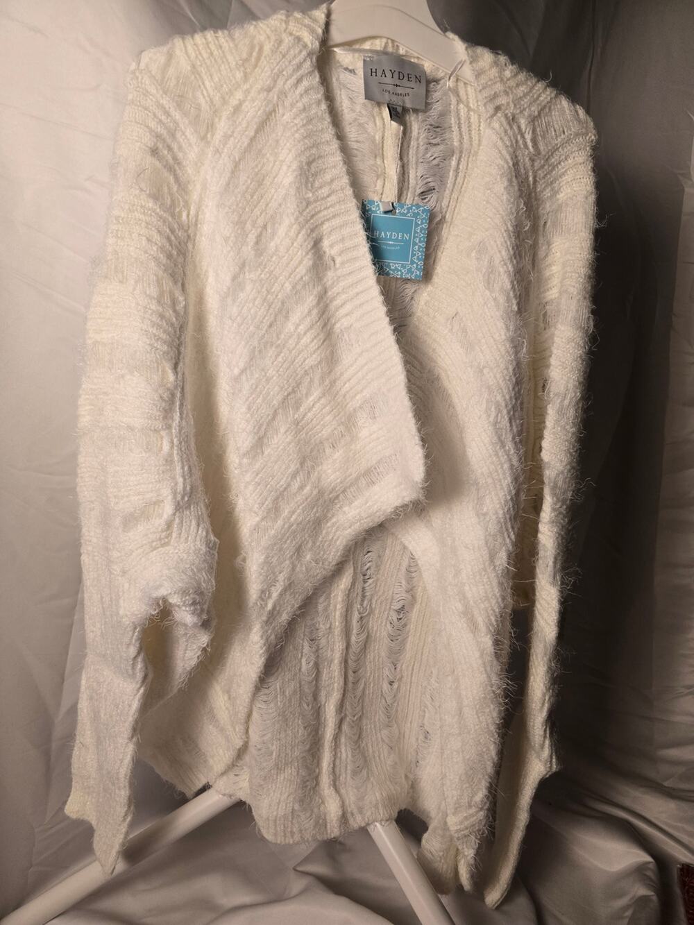 Hayden Ivory Open-Front Fuzzy Knit Women's Cardigan M/L